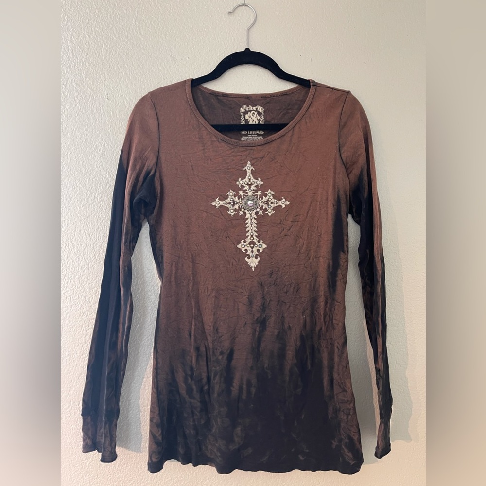Velvet Stone Acid Wash Cross Long Sleeve